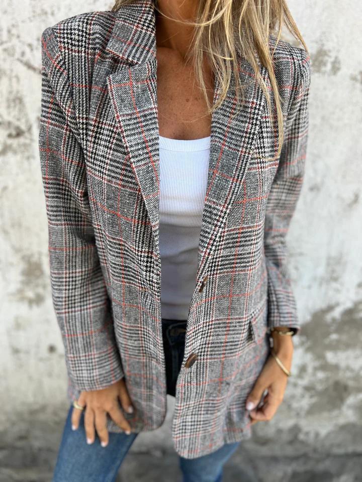 Cardigan Jacket Women Casual Fashion Retro Houndstooth Lapel Suit