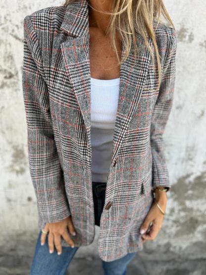 Cardigan Jacket Women Casual Fashion Retro Houndstooth Lapel Suit