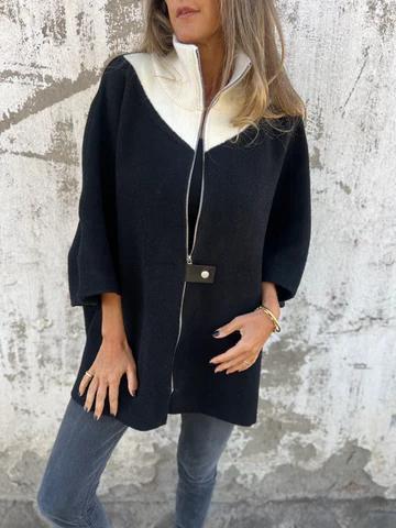 Stand Collar Half Zip Casual Jacket, Women's Autumn and Winter Loose Long Sleeve Stand Collar Coat