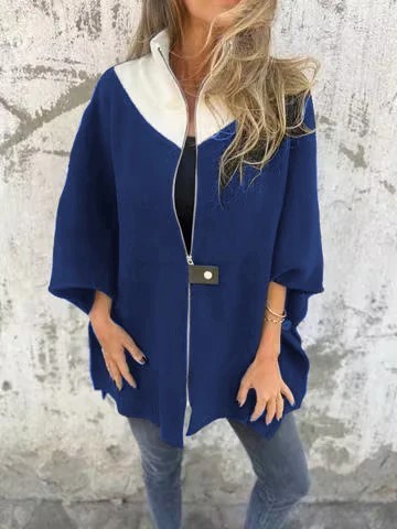 Stand Collar Half Zip Casual Jacket, Women's Autumn and Winter Loose Long Sleeve Stand Collar Coat