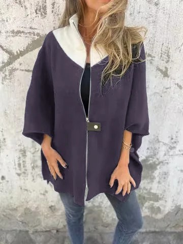 Stand Collar Half Zip Casual Jacket, Women's Autumn and Winter Loose Long Sleeve Stand Collar Coat