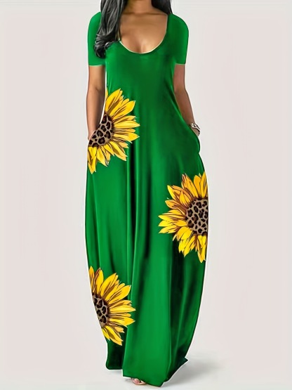 2024 New Spring/Summer Cross-Border Printed Dress, Loose Fit Short Sleeve Long Dress From Independent Designer