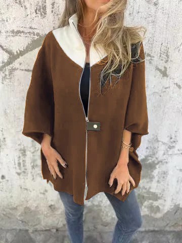 Stand Collar Half Zip Casual Jacket, Women's Autumn and Winter Loose Long Sleeve Stand Collar Coat