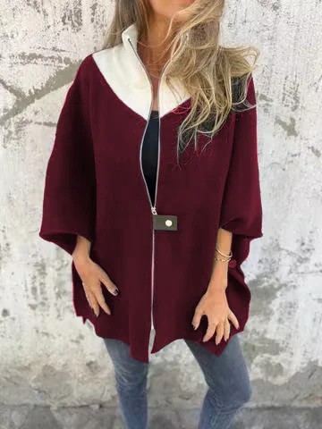 Stand Collar Half Zip Casual Jacket, Women's Autumn and Winter Loose Long Sleeve Stand Collar Coat