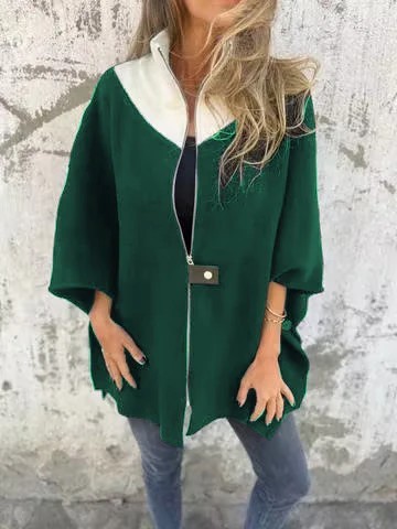 Stand Collar Half Zip Casual Jacket, Women's Autumn and Winter Loose Long Sleeve Stand Collar Coat