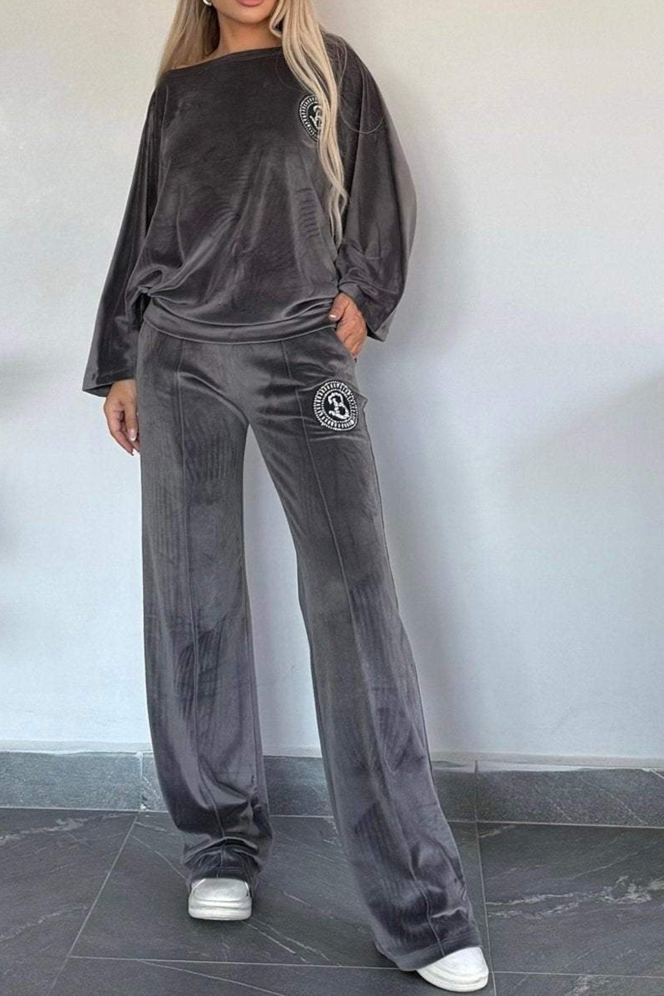 Suede Bat Sleeve Two-piece Outfit