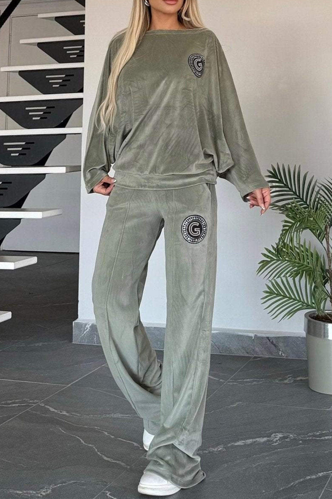 Suede Bat Sleeve Two-piece Outfit