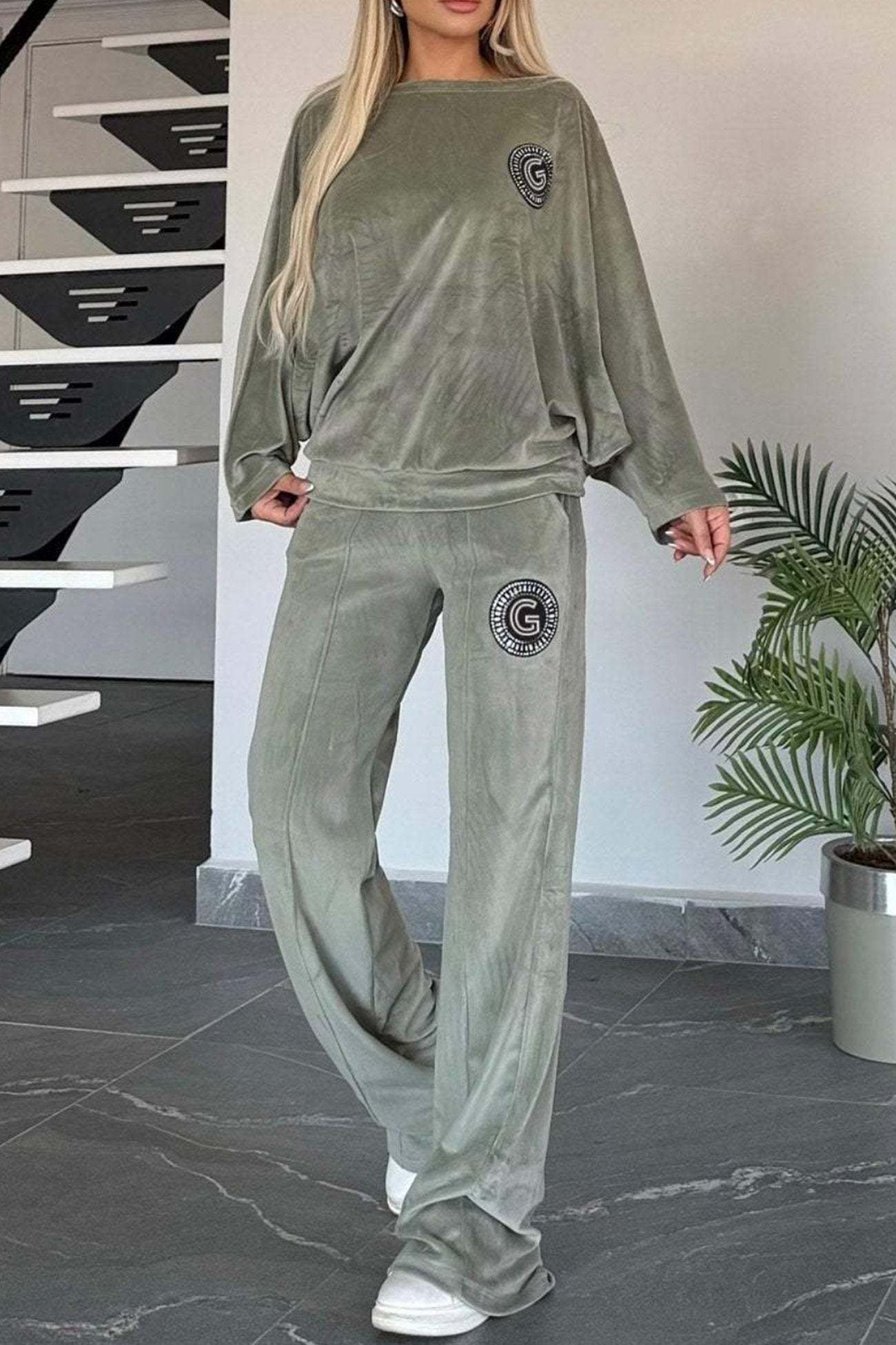 Suede Bat Sleeve Two-piece Outfit