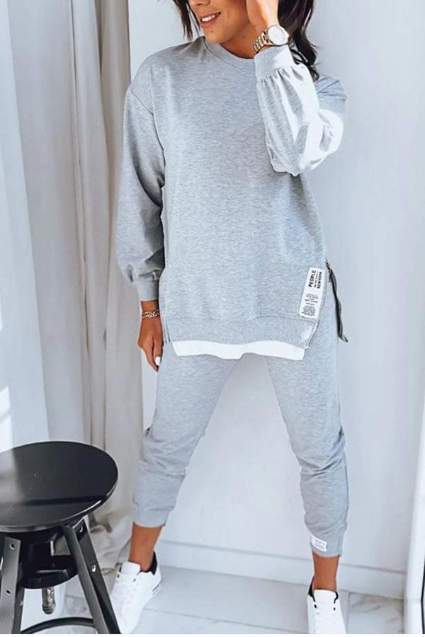 Sudadera de dos piezas patchwork para mujer con top y pantalon