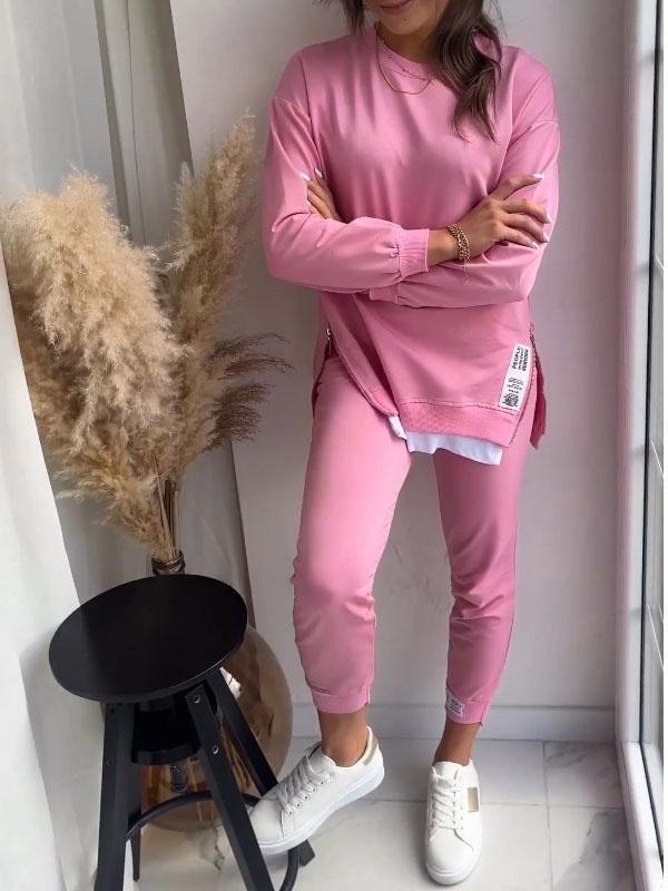 Sudadera de dos piezas patchwork para mujer con top y pantalon