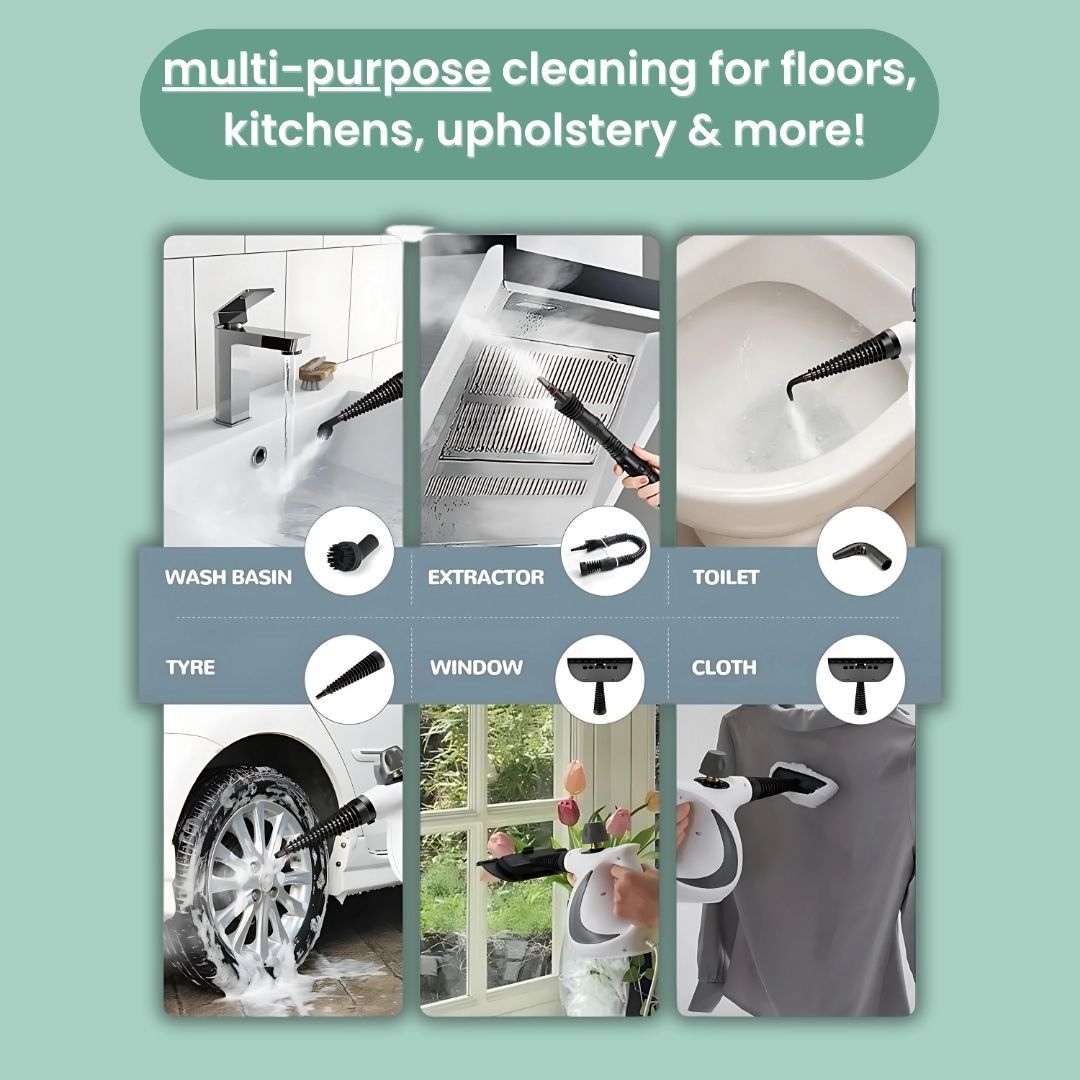 Handheld Steam Cleaner, Portable Steamer With Large Capacity,11-Piece Accessory Set For Floor, Car, Carpet, Upholstery, Couch, Tile, Windows Cleaning