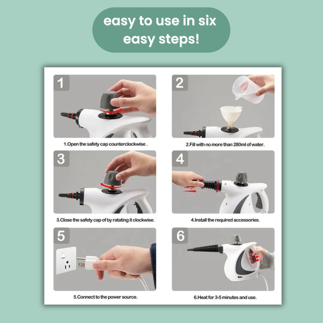 Handheld Steam Cleaner, Portable Steamer With Large Capacity,11-Piece Accessory Set For Floor, Car, Carpet, Upholstery, Couch, Tile, Windows Cleaning