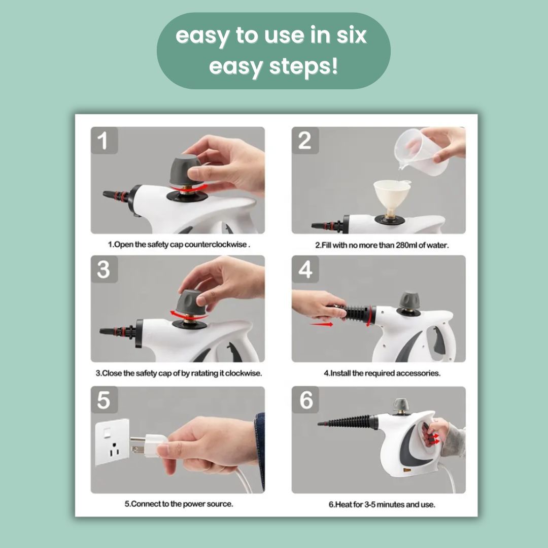 Handheld Steam Cleaner, Portable Steamer With Large Capacity,11-Piece Accessory Set For Floor, Car, Carpet, Upholstery, Couch, Tile, Windows Cleaning