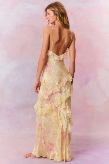 Jurk Met Ruches  - Open rug Spaghettiband Maxi Zomerjurk
