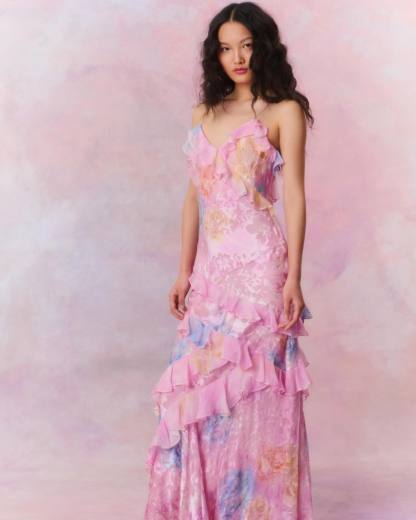 Jurk Met Ruches  - Open rug Spaghettiband Maxi Zomerjurk
