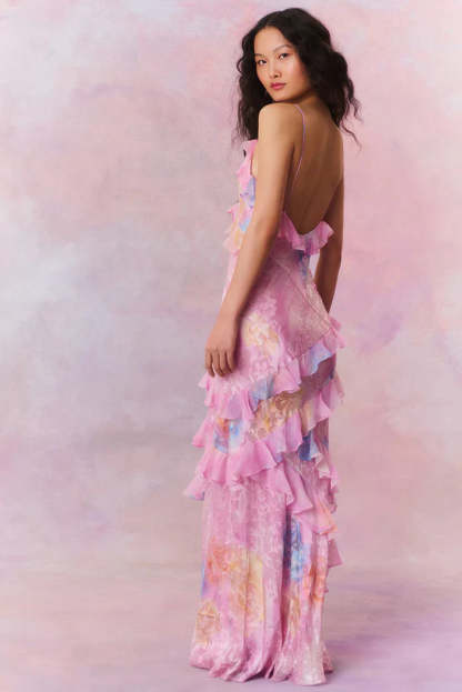 Jurk Met Ruches  - Open rug Spaghettiband Maxi Zomerjurk