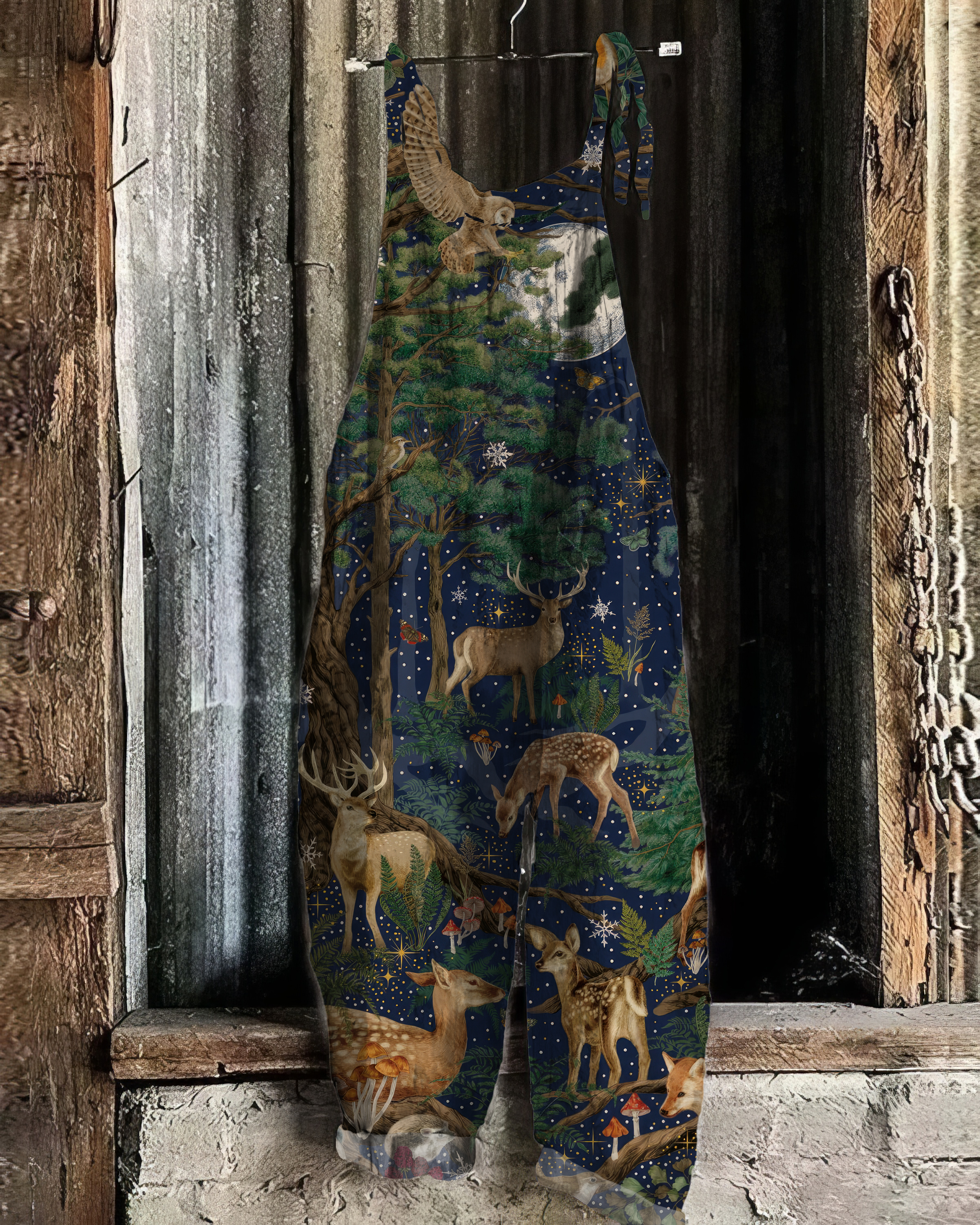 Vintage Woodland Forest Pattern Linen Blend Jumpsuit