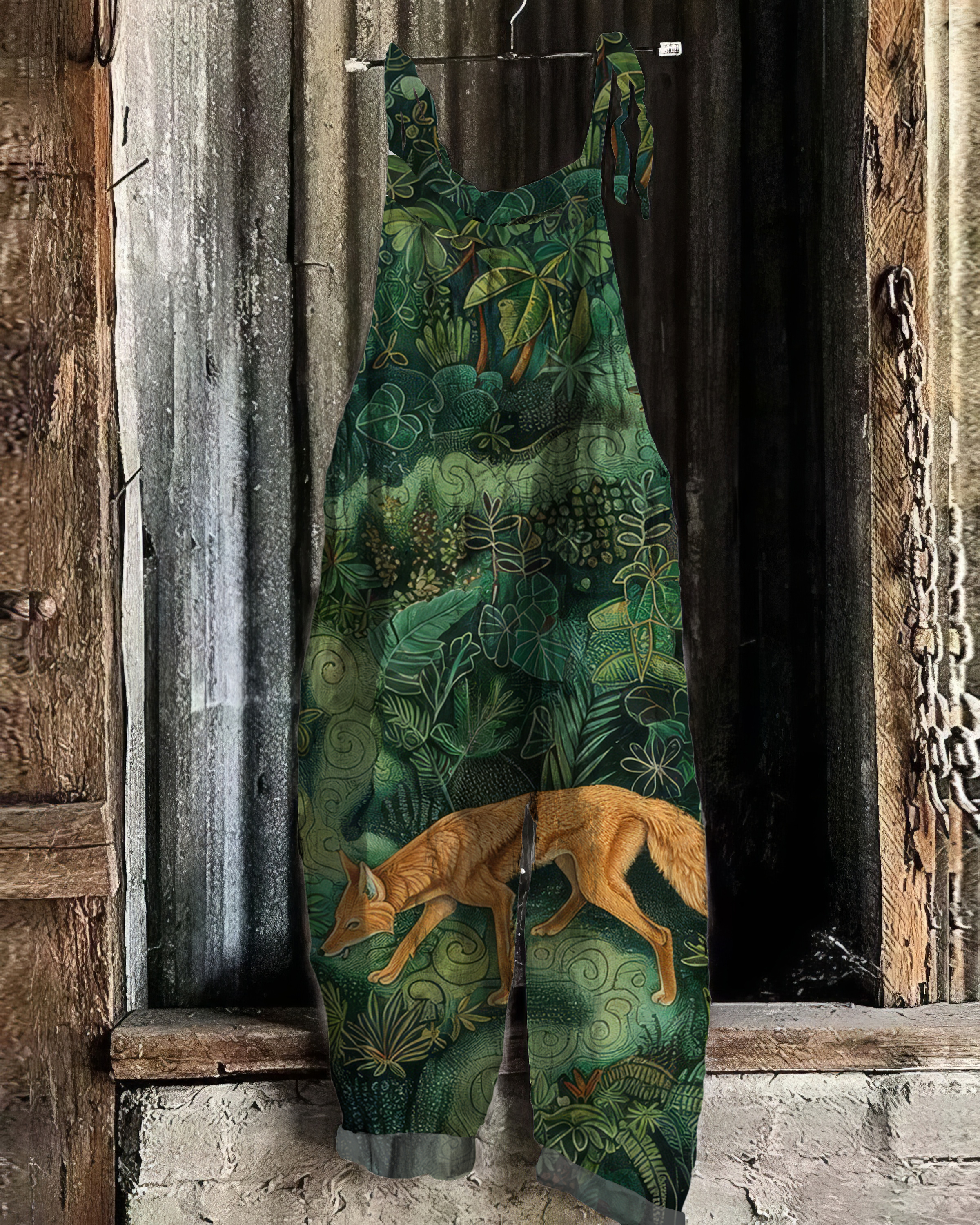 Vintage Fox Woodland Forest Pattern Linen Blend Jumpsuit