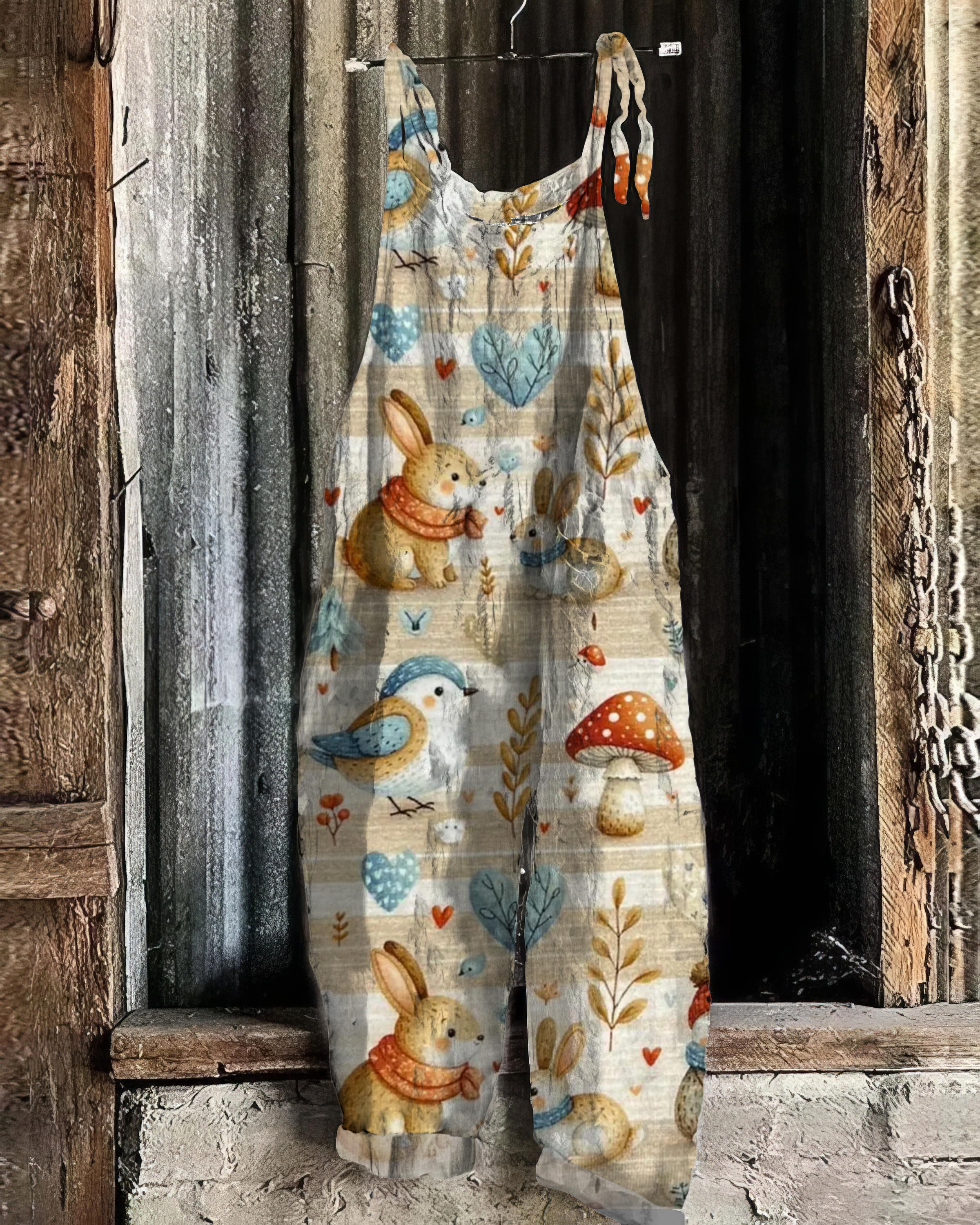 Vintage Woodland Forest Pattern Linen Blend Jumpsuit