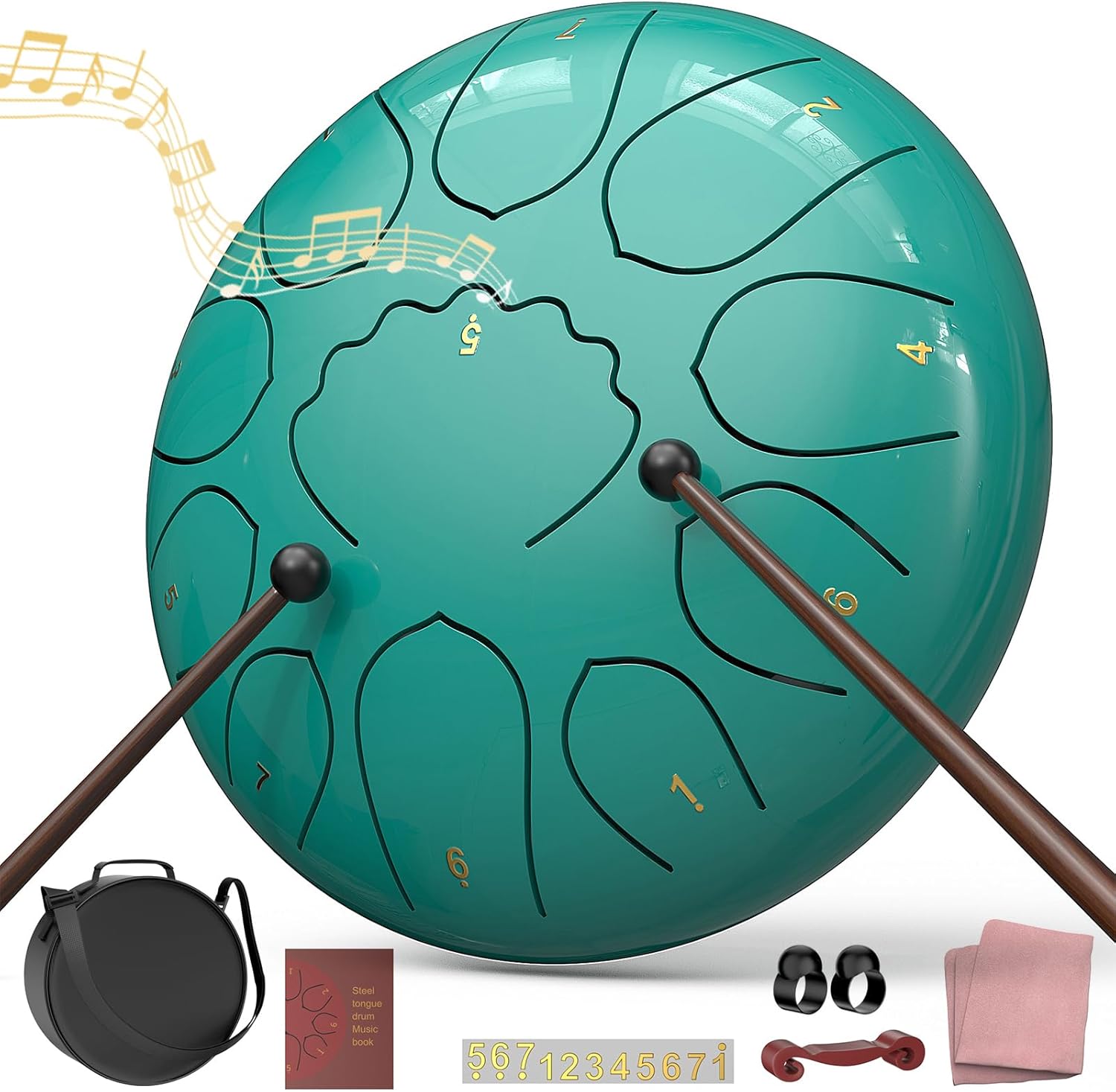 Rain Drum for Outside Garden, 8 Inches 11 Notes Steel Tongue Chakra Drum, Waterproof Rain Chime Meditation Drum, Musical Instruments for Adult Gift with Drum Bag, Music Book, Drum Mallets (Green)