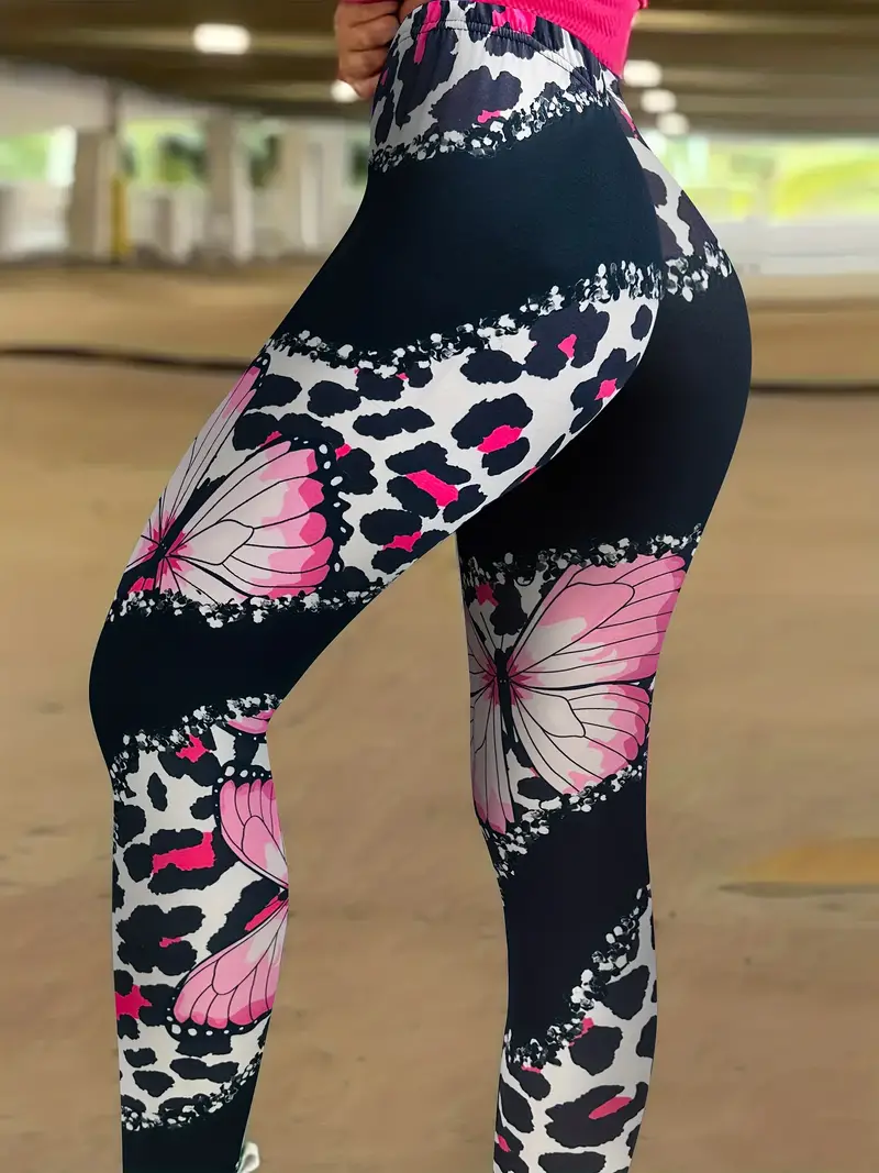 leopard print skinny-butterfly leopard print skinny leggings casual high waist stretchy leggings womens clothing details 5
