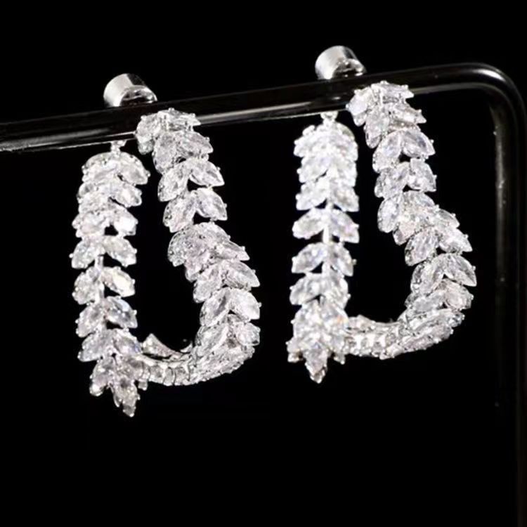 Super shiny zircon wheat ears cross heart earrings