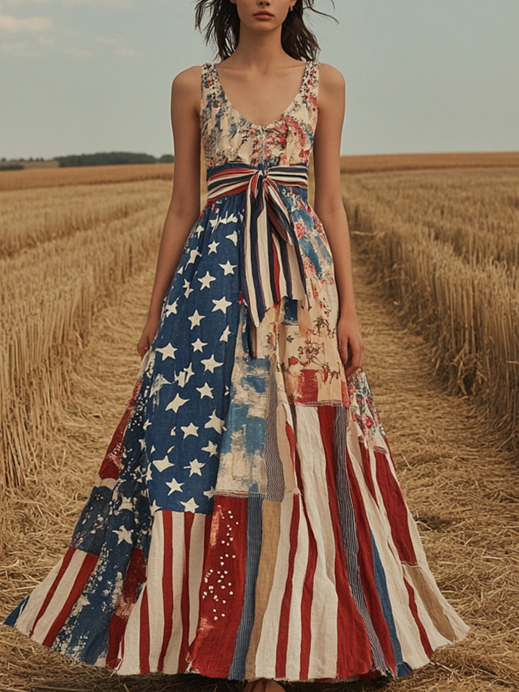 USA Midi Flag Pattern Women Casual Dress