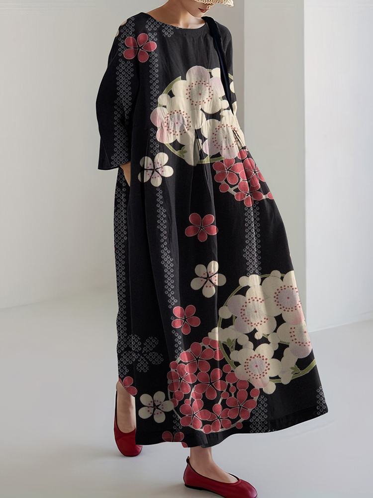 Japanese Summer Lily V Long Dress