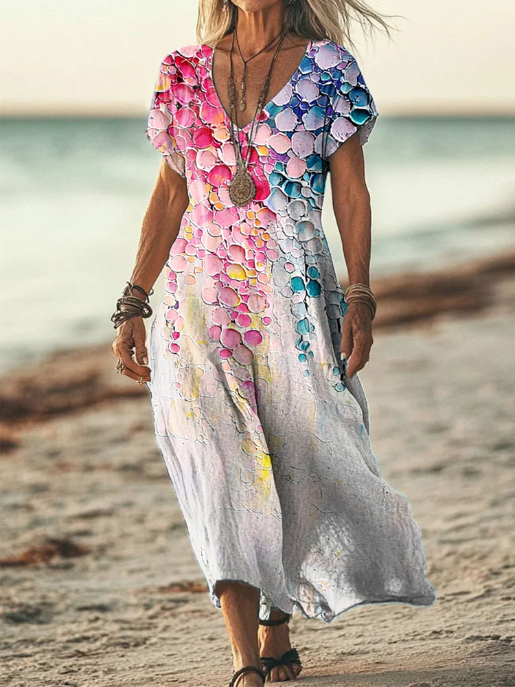Women Summer Artsy Pure Color 100 Linen O Neck Dress