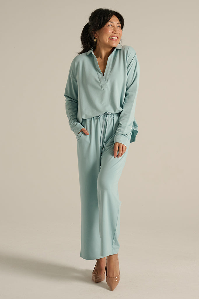Women's long-sleeved pullover wide-leg pants suit