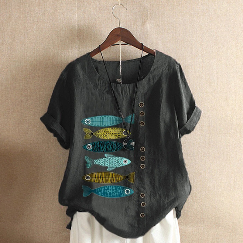 Cotton and Linen Printed Shirt Women