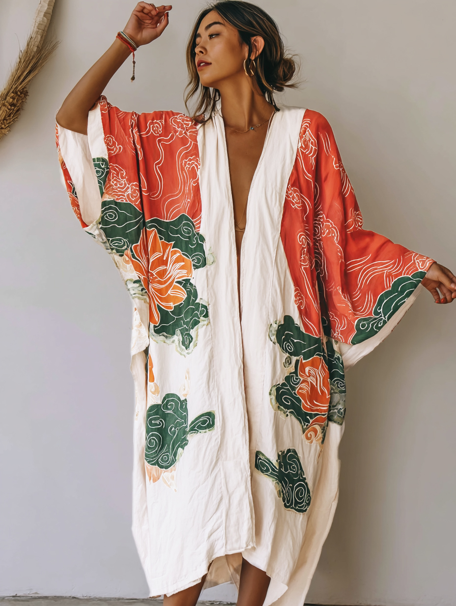 Flower Season at the Clouds Linen Cotton Robe