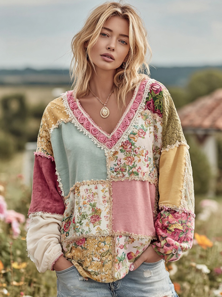 Vintage Floral Art Print Casual Sweatshirt main image 0