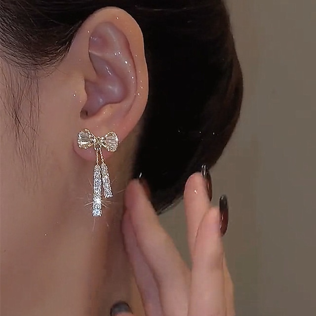 Women's Zircon Drop Earrings Fine Jewelry Classic Bowknot Personalized Stylish Earrings Jewelry Silver For Wedding Party 1 Pair dress to impress 2025