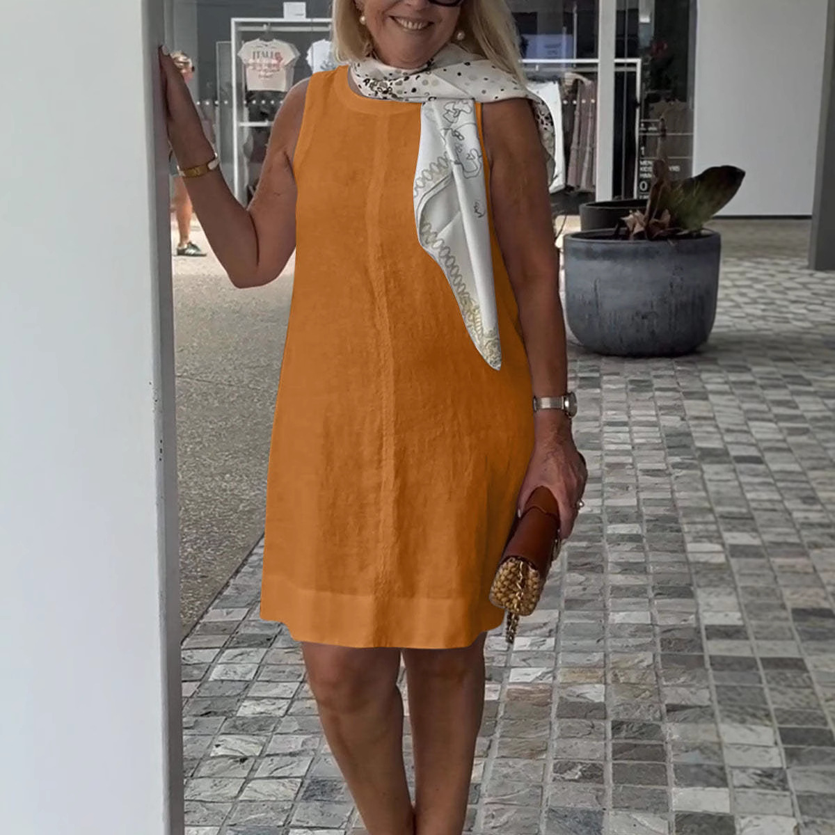 2025 Ladies Casual Solid Color Round Neck Vest Dress