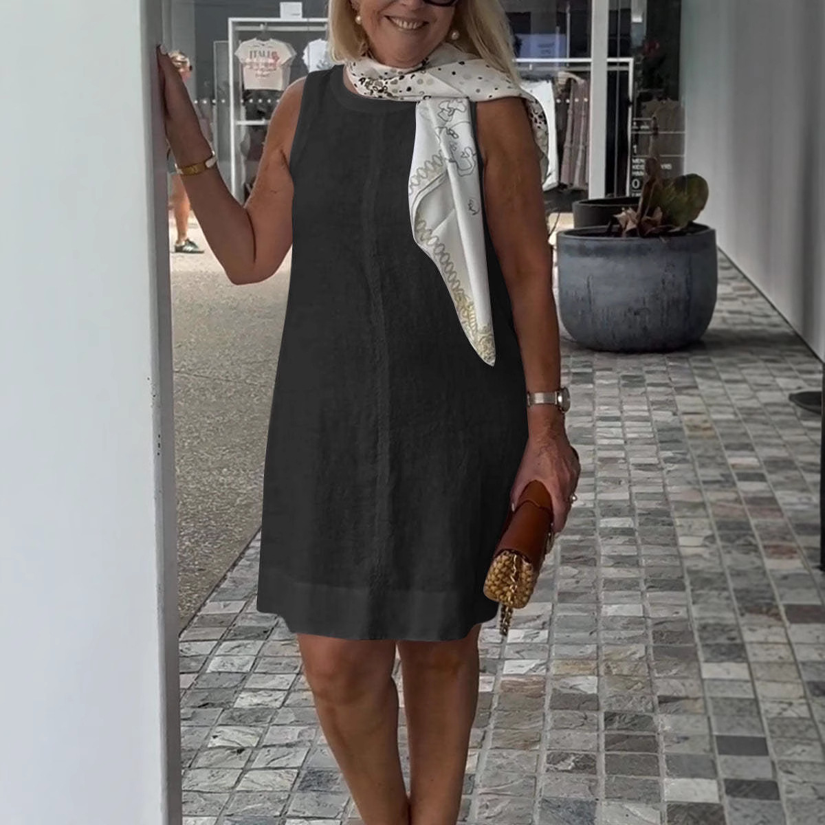 2025 Ladies Casual Solid Color Round Neck Vest Dress