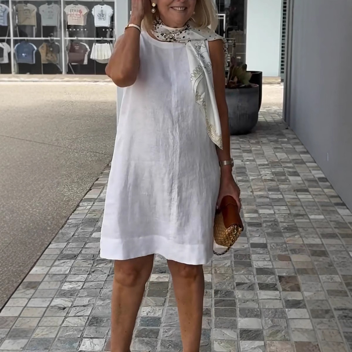 2025 Ladies Casual Solid Color Round Neck Vest Dress