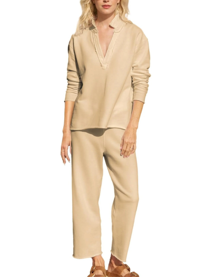 Women's long-sleeved pullover wide-leg pants suit