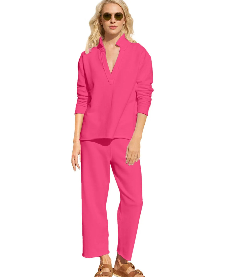 Women's long-sleeved pullover wide-leg pants suit