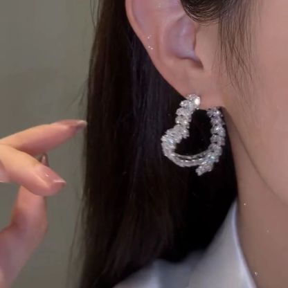 Super shiny zircon wheat ears cross heart earrings