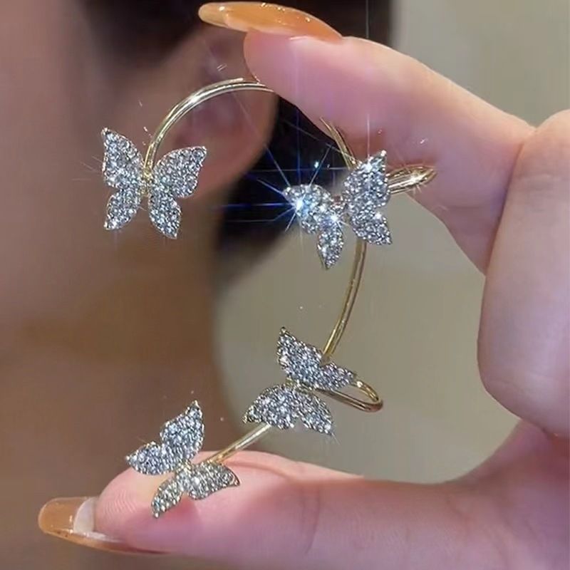 Diamond Butterfly Clip Earrings