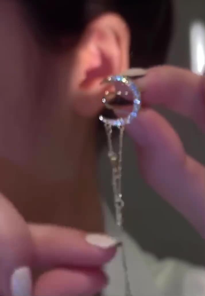 Moon and Star Tassel Ear Cuff