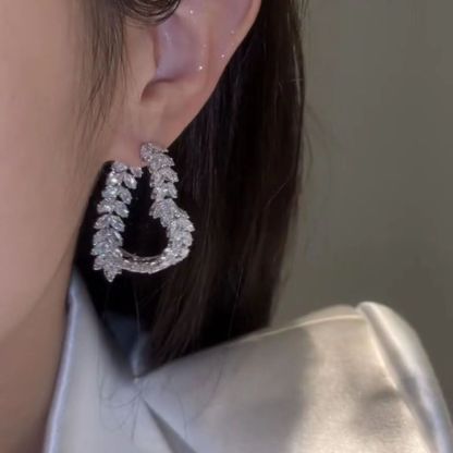 Super shiny zircon wheat ears cross heart earrings