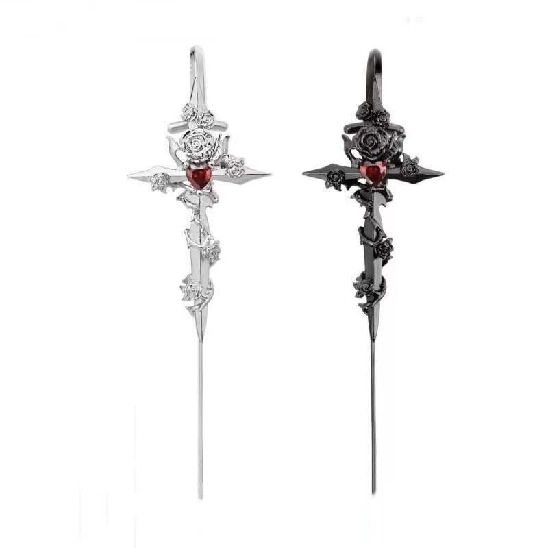 Thorn Rose Heart Piercing Earrings
