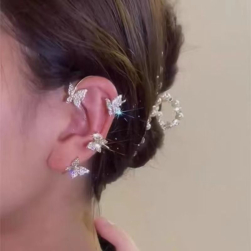 Diamond Butterfly Clip Earrings
