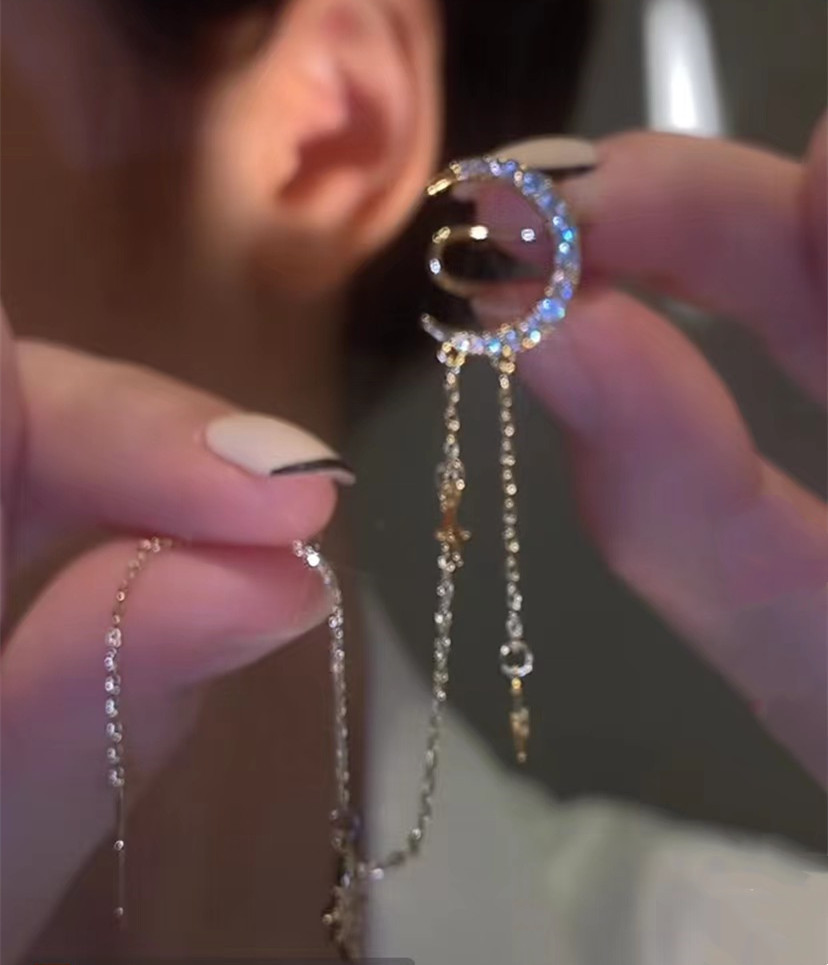 Moon and Star Tassel Ear Cuff