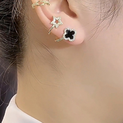 s925 silver needle black four-leaf clover fashionable and simple earrings