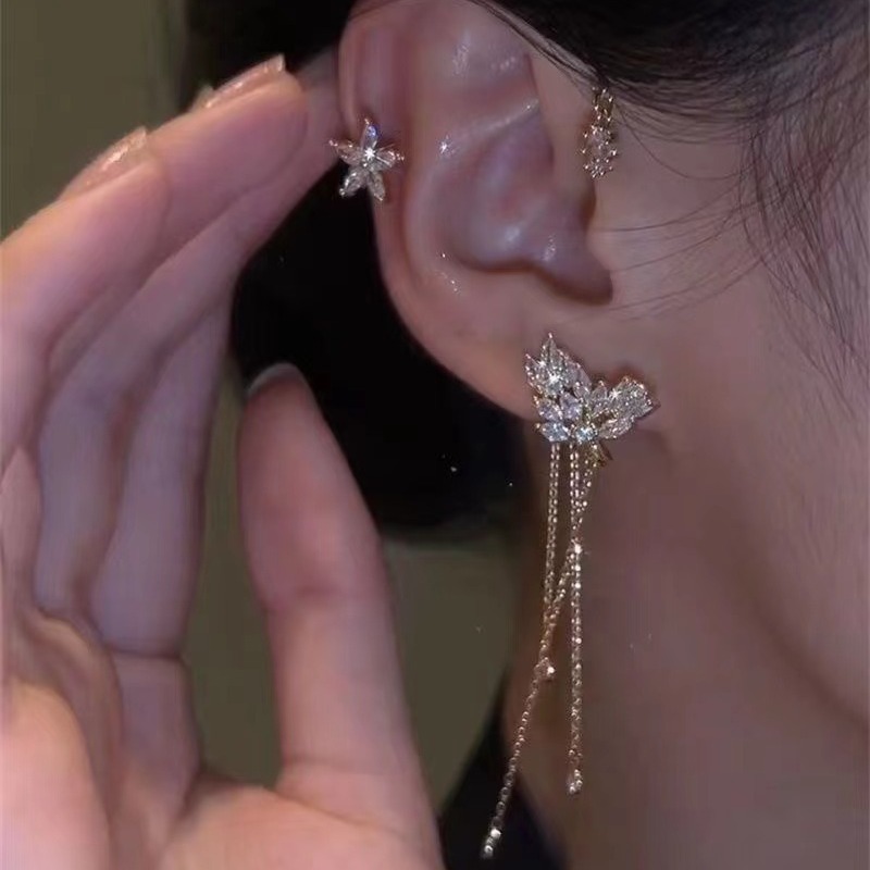 Star tassel earrings with diamonds