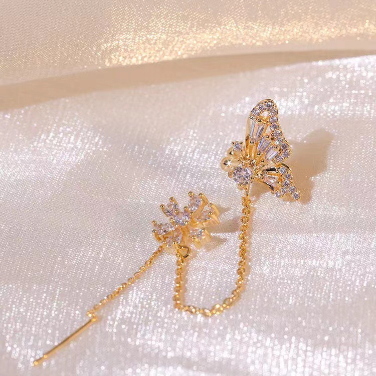 Butterfly Flower Ear Bone Clip Ear Wire Integrated Earrings A Pair