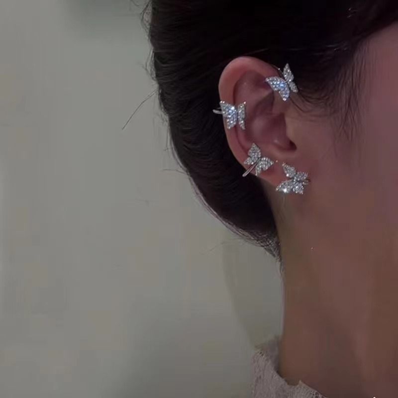Diamond Butterfly Clip Earrings